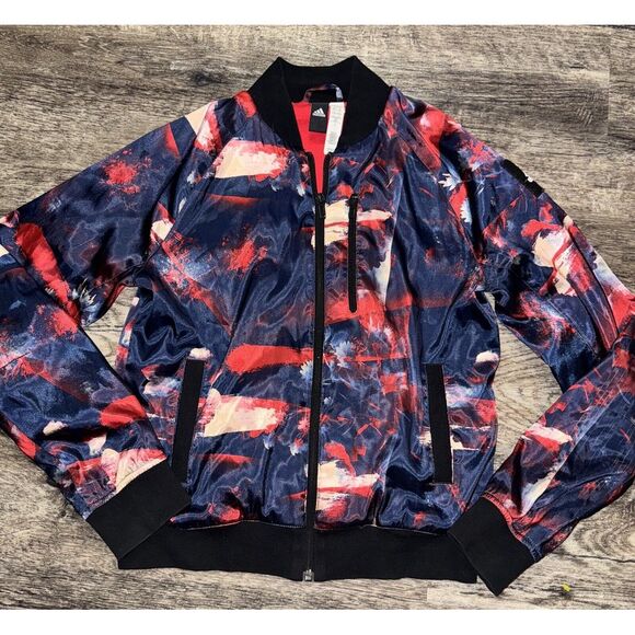 Adidas Womens XS Bomber Jacket Rayred Blue Abstract‎ Floral Camo - Picture 1 of 4